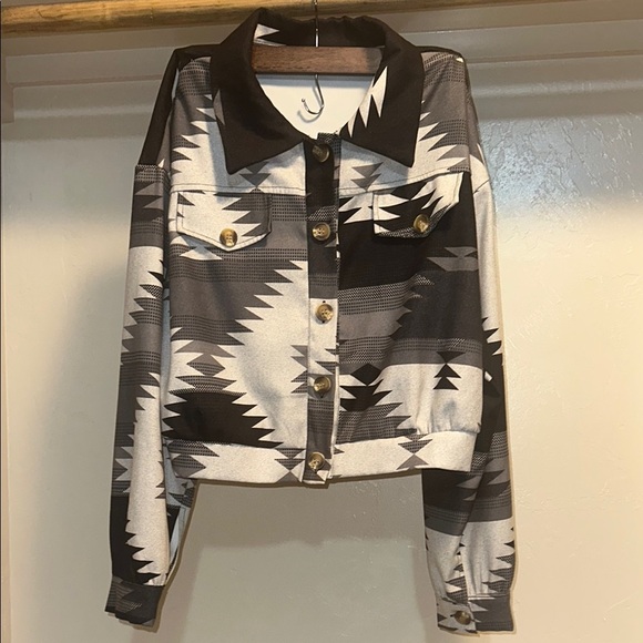 SHEIN Black and Gray Patterned Jacket - Picture 1 of 5